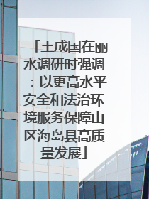 王成国在丽水调研时强调：以更高水平安全和法治环境服务保障山区海岛县高质量发展